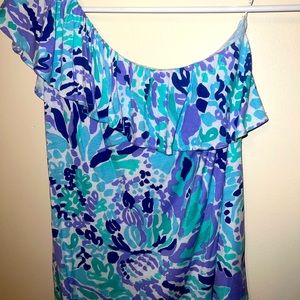 Lilly Pulitzer size small one sleeve off shoulder white purple blue green